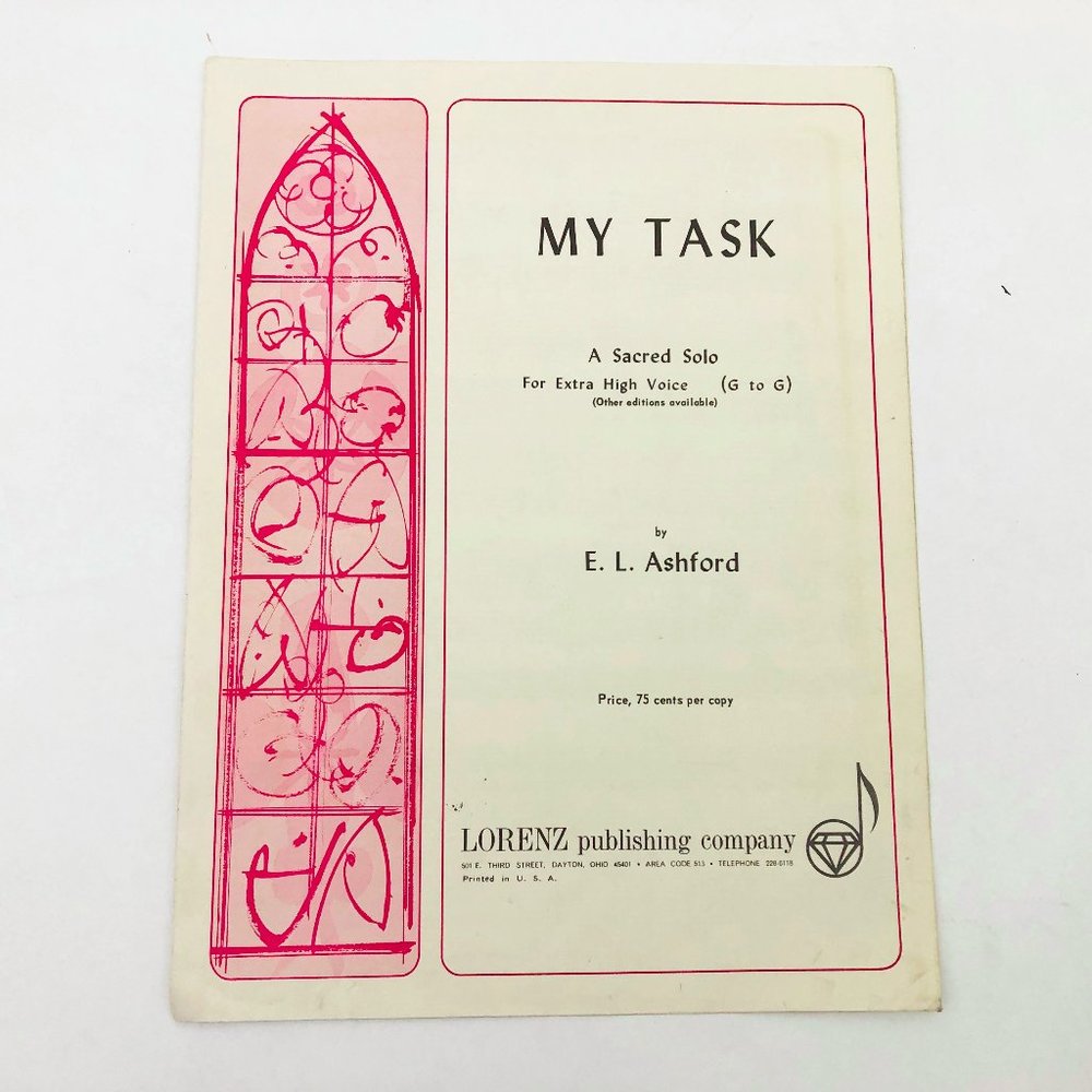 Vintage Ashford "My Task" Sheet Music Vocal Sacred Extra High Voice